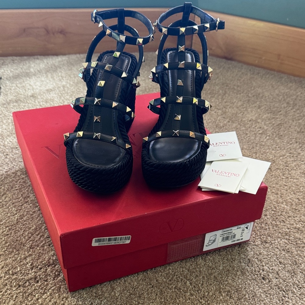 Valentino Black Wedges with Gold Studs
